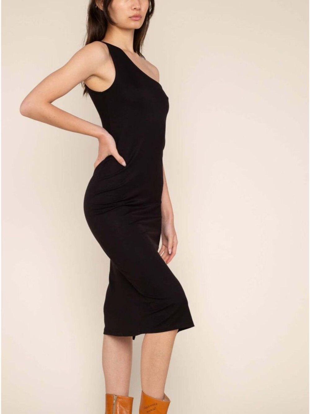 NLT Jersey Dress Medium One Shoulder Sleeveless Black Elegant Party Cocktail